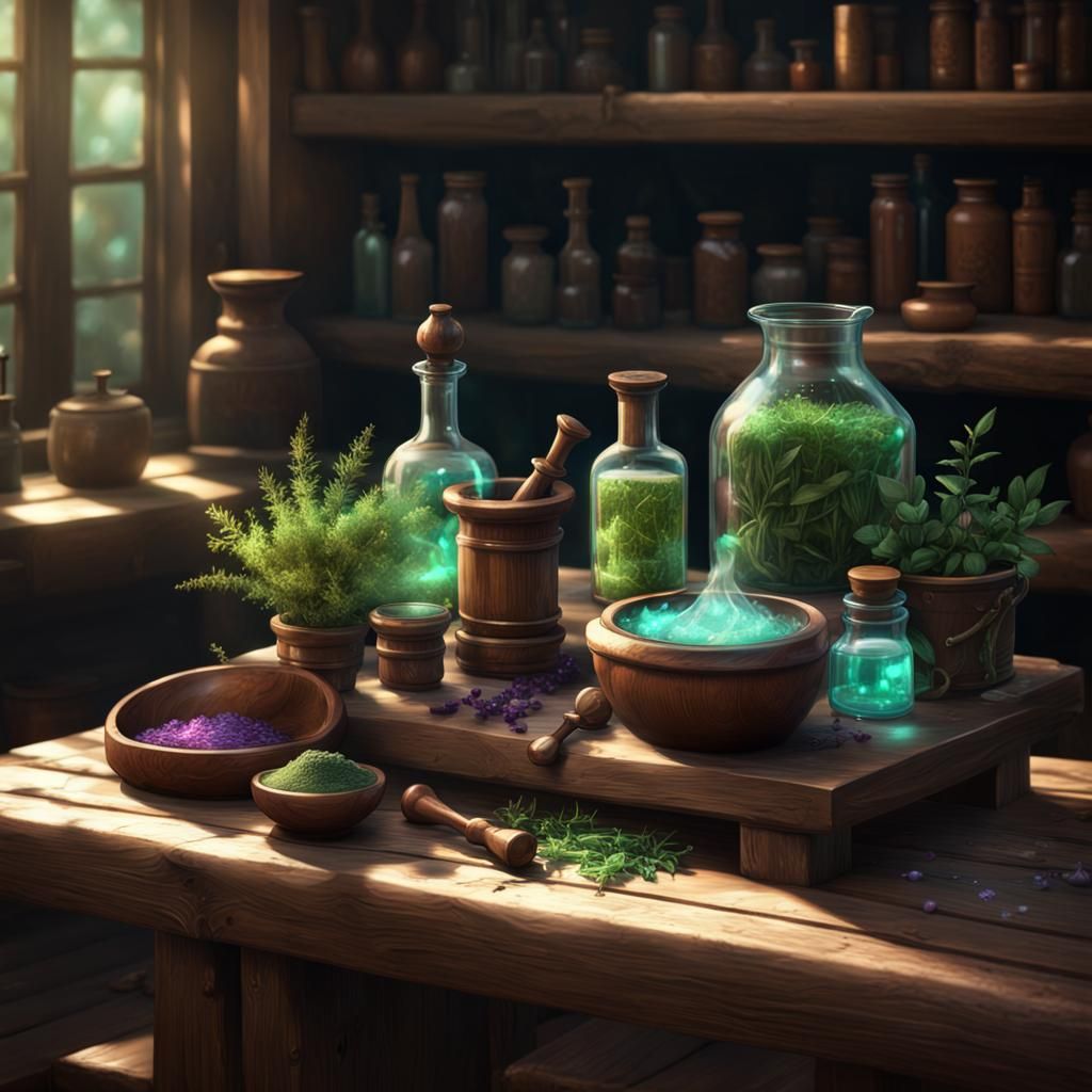 Apothecary Workbench with Magical Potions