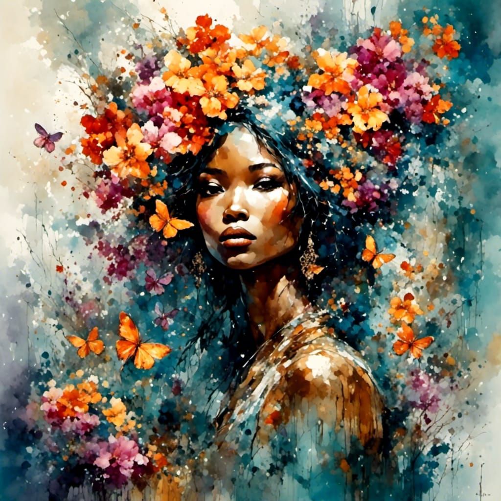 Orchid Adorned Melanin Woman Portrait