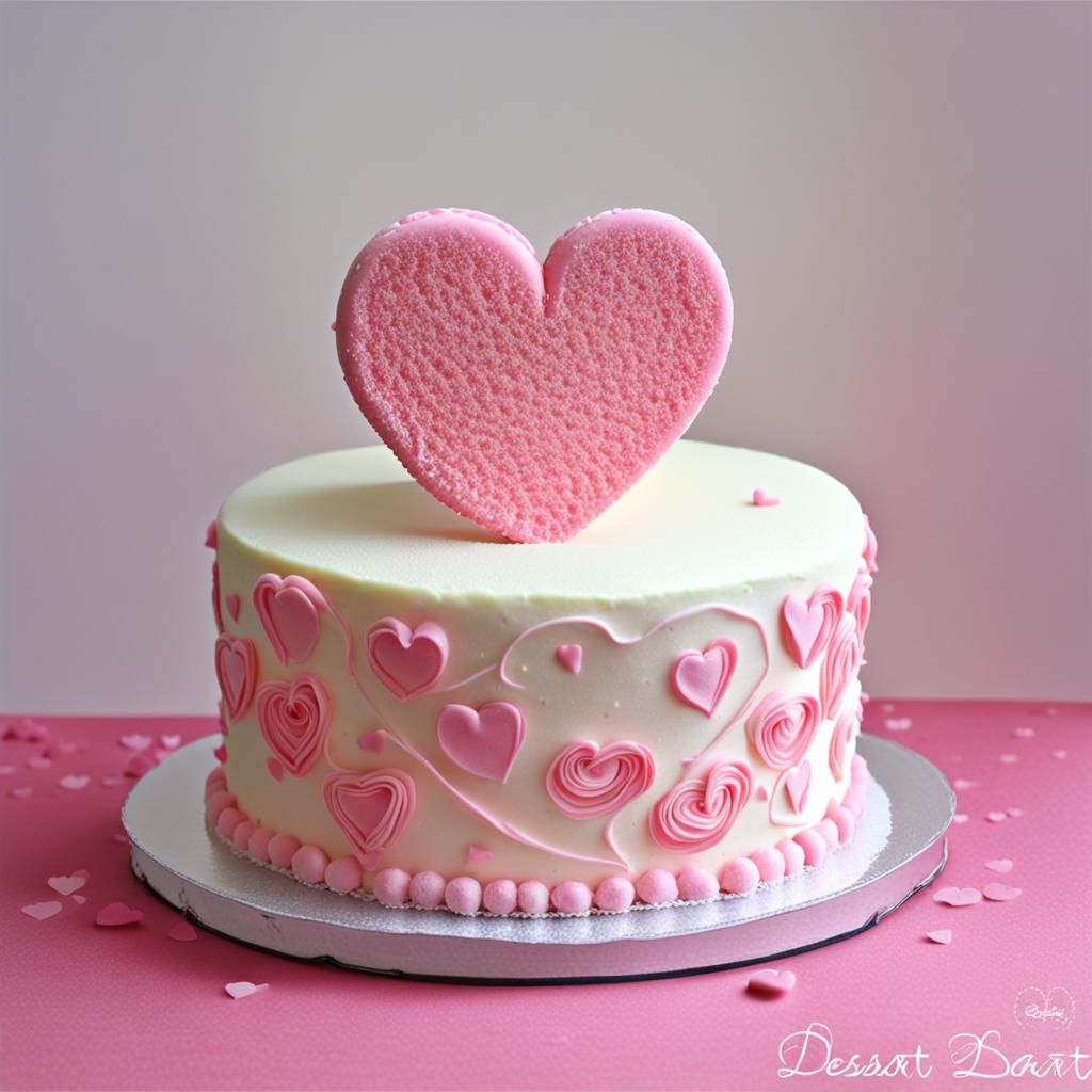 Simple Pink Heart Sponge Cake Dessert