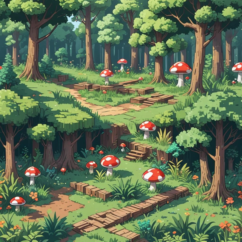 Pixel Art Pokémon Forest Landscape in 8-bit Style