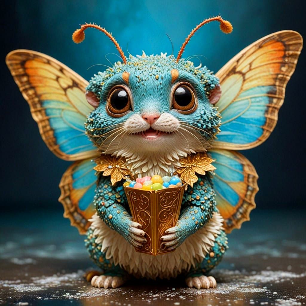 Mythical Rainbow Winged Creature with Shimmering Metallic Sc...