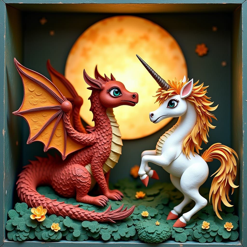 Quilled Mythical Creatures in Shadowbox Diorama