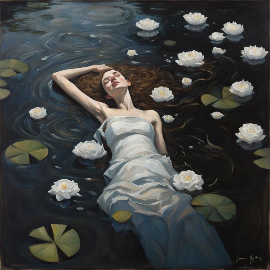 Ophelia in Dark Pond, Oil Painting