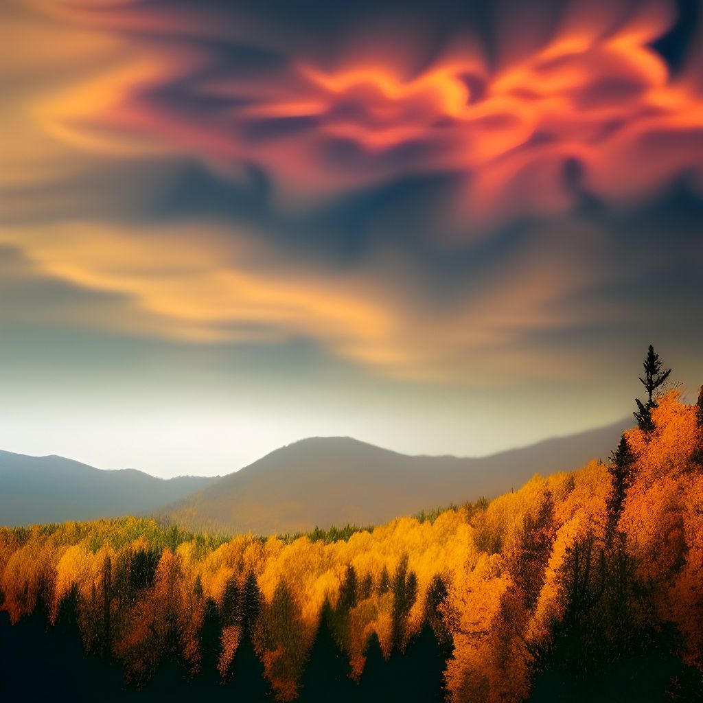 Surreal Sunset Over Autumn Mountain Range