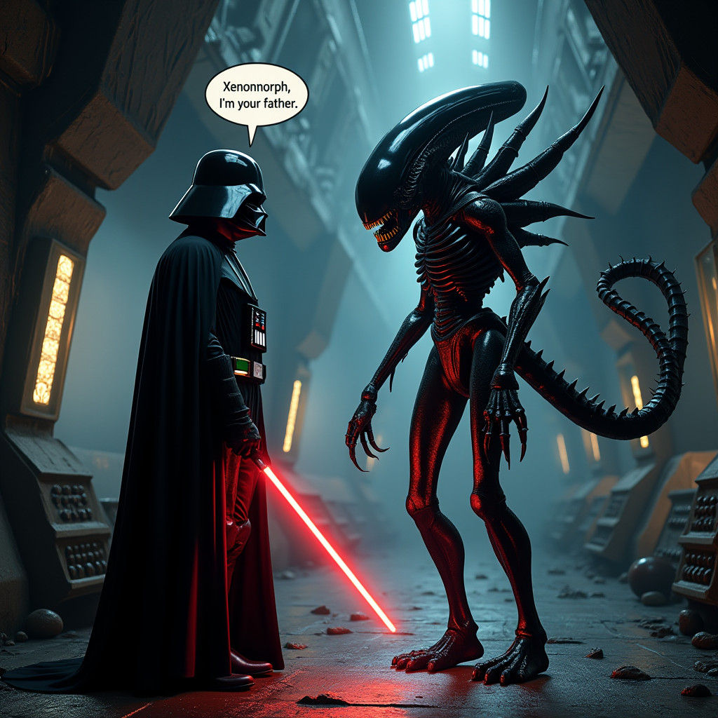 Darth Vader Meets Xenomorph in Spaceship Scene