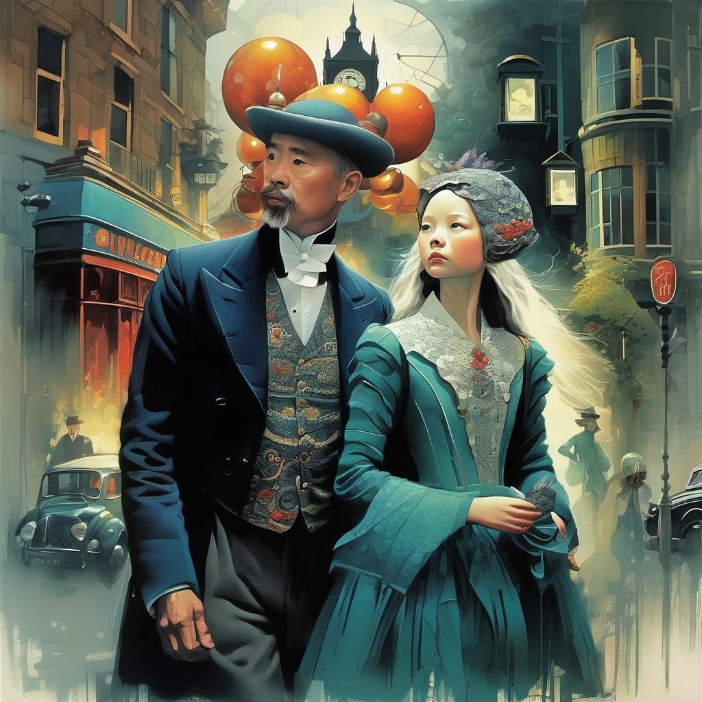 A Victorian Couple Strolls Through Foggy London Streets in G...