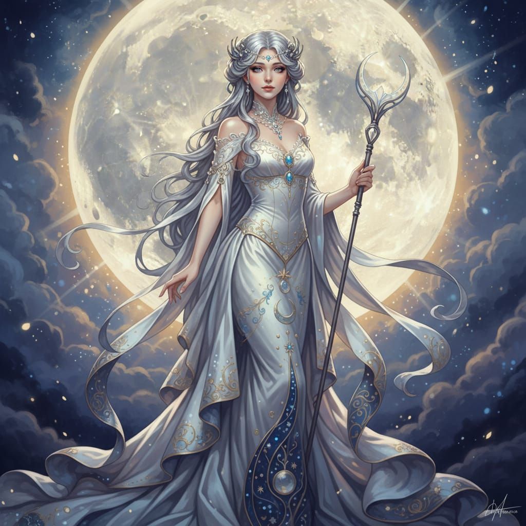 Celestial Moon Princess in Waterhouse Style
