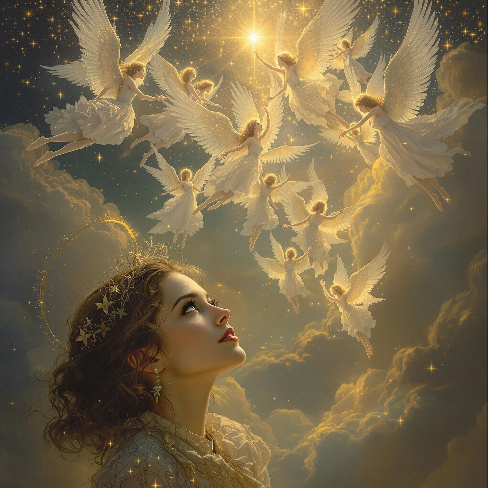 Angelic Gathering in Soft Golden Light