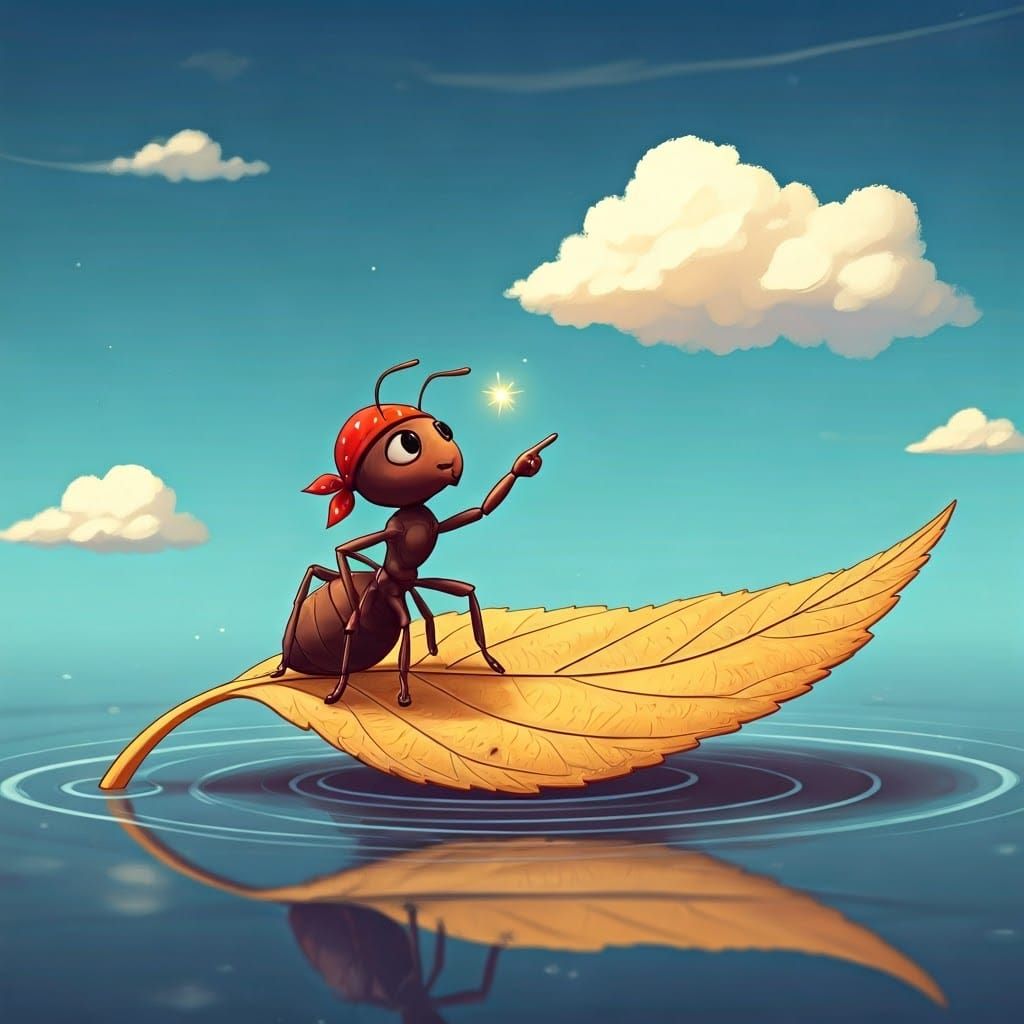 Pirate Ant Gazing at Clouds in Cartoon Style