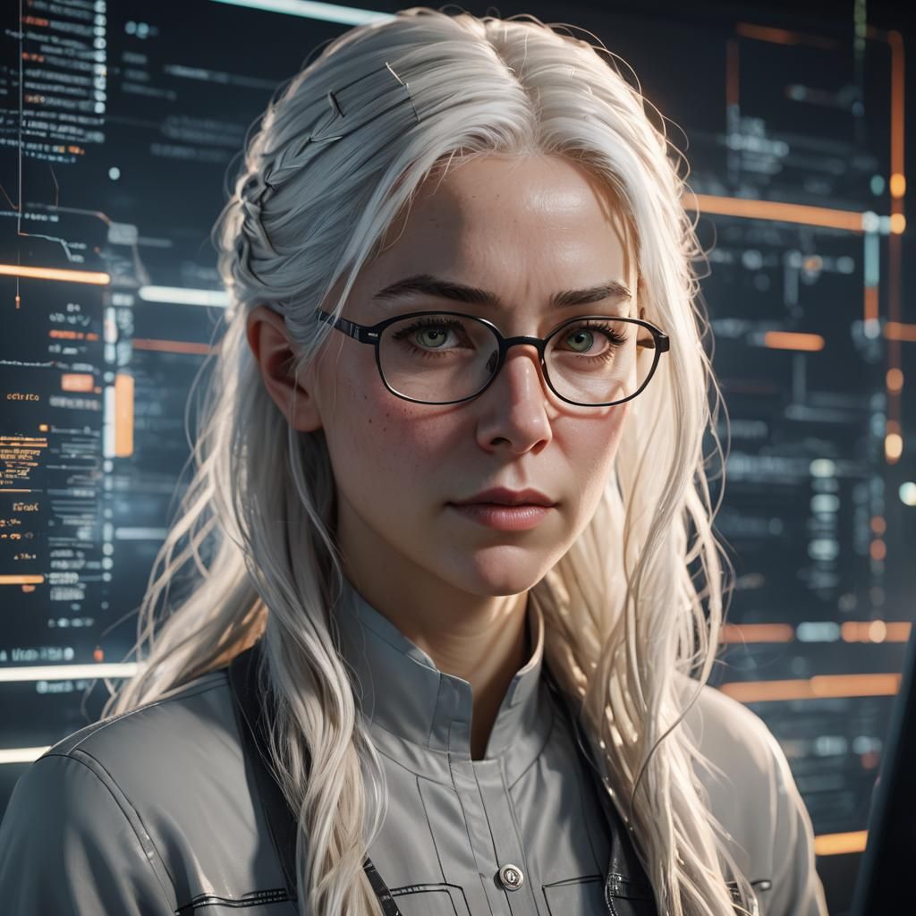 Woman Coding in Hyper-Realistic Digital Art