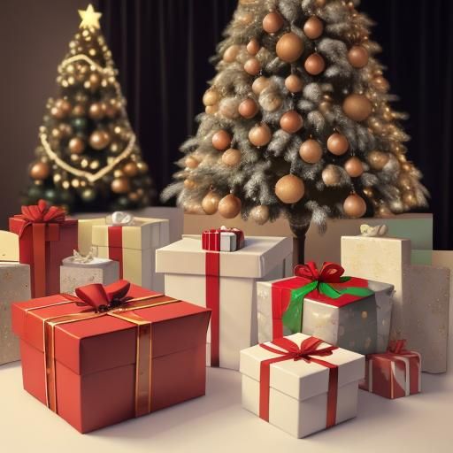 Christmas Bokeh Lights and Gift Boxes Photo