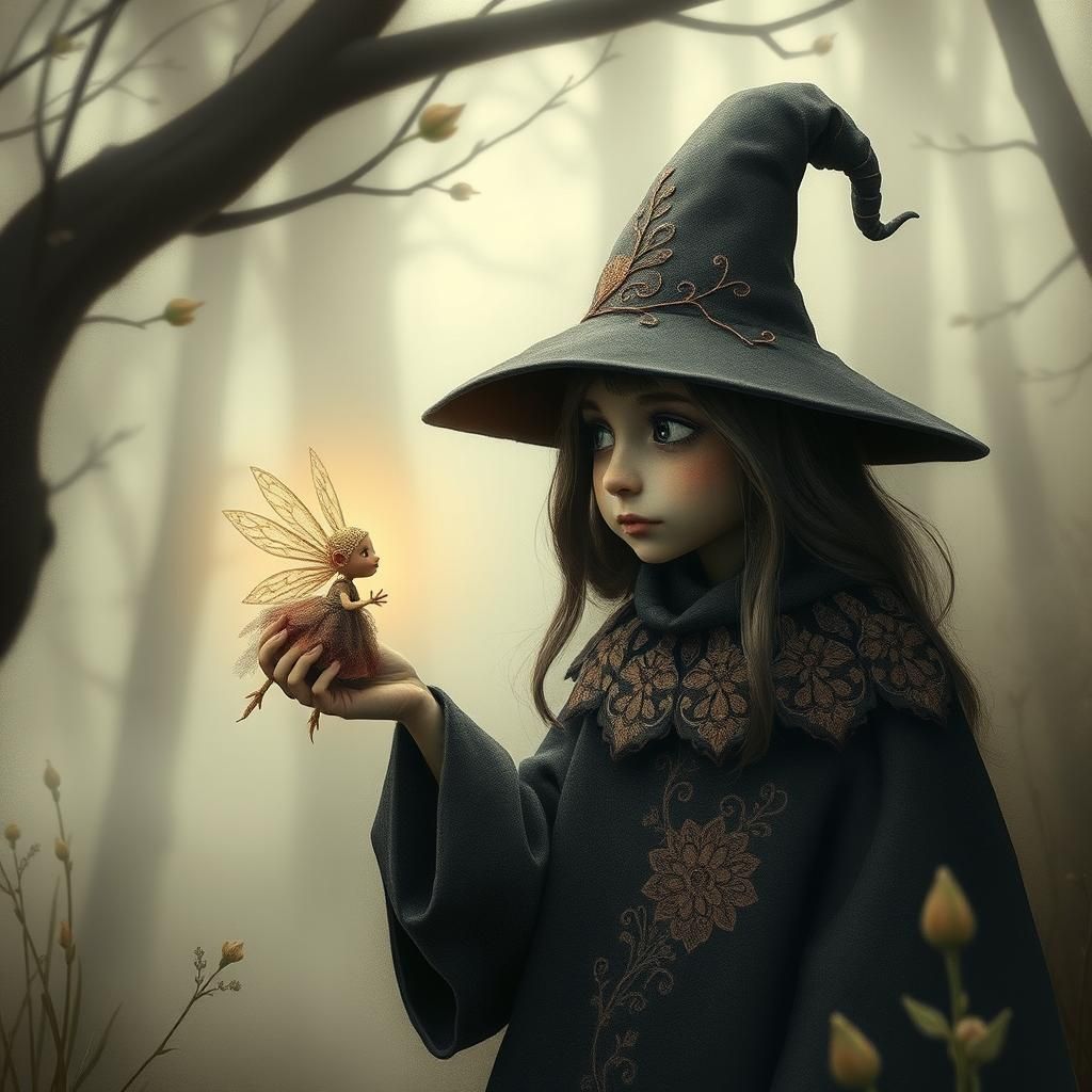 Whimsical Witch and Fairy in Mystical Forest