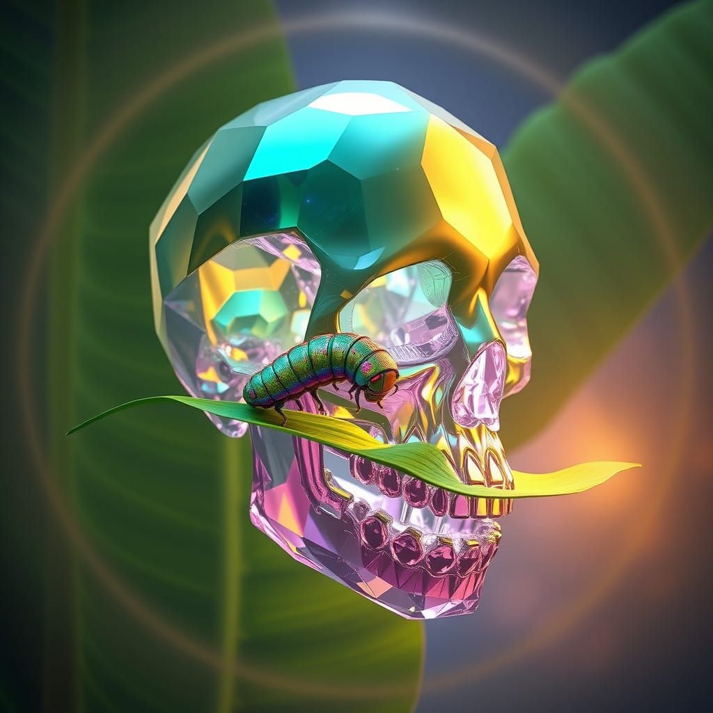 Mystical Caterpillar in Crystal Skull Aesthetic