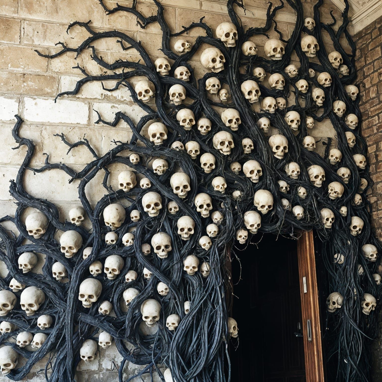Vantablack Vines and Skulls on a Wall