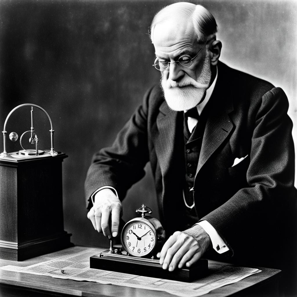Sigmund Freud Adjusting a Clock