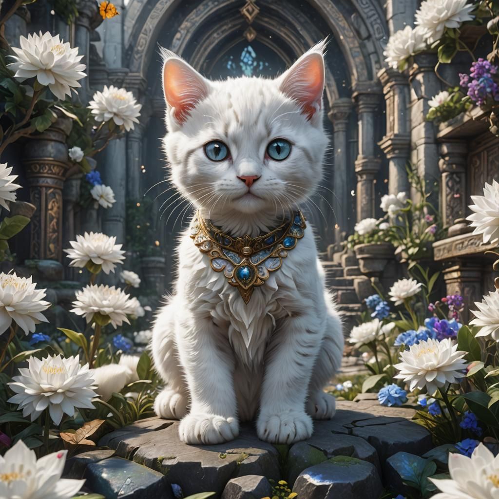 Detailed Matte Painting of a White Kitten