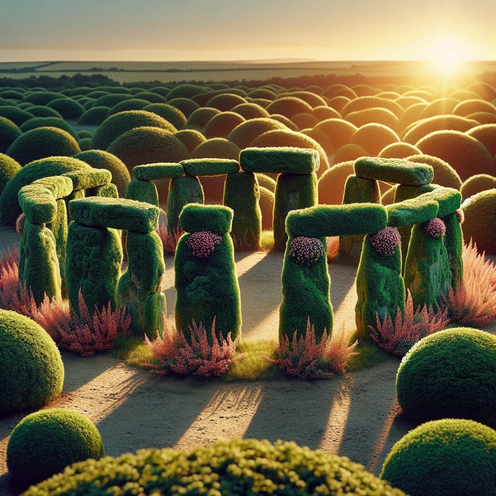 Ancient Stonehenge Landscape in Vibrant Sunset Colors