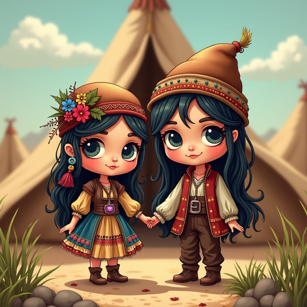 Chibi Blythe and Boyfriend in Gypsy Camp Cartoon