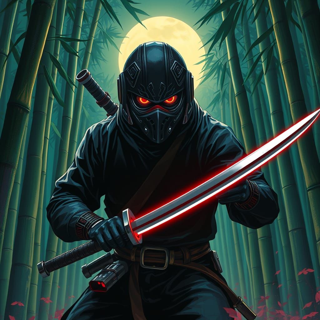 Football Assassin in Dark Neon Bamboo Forest