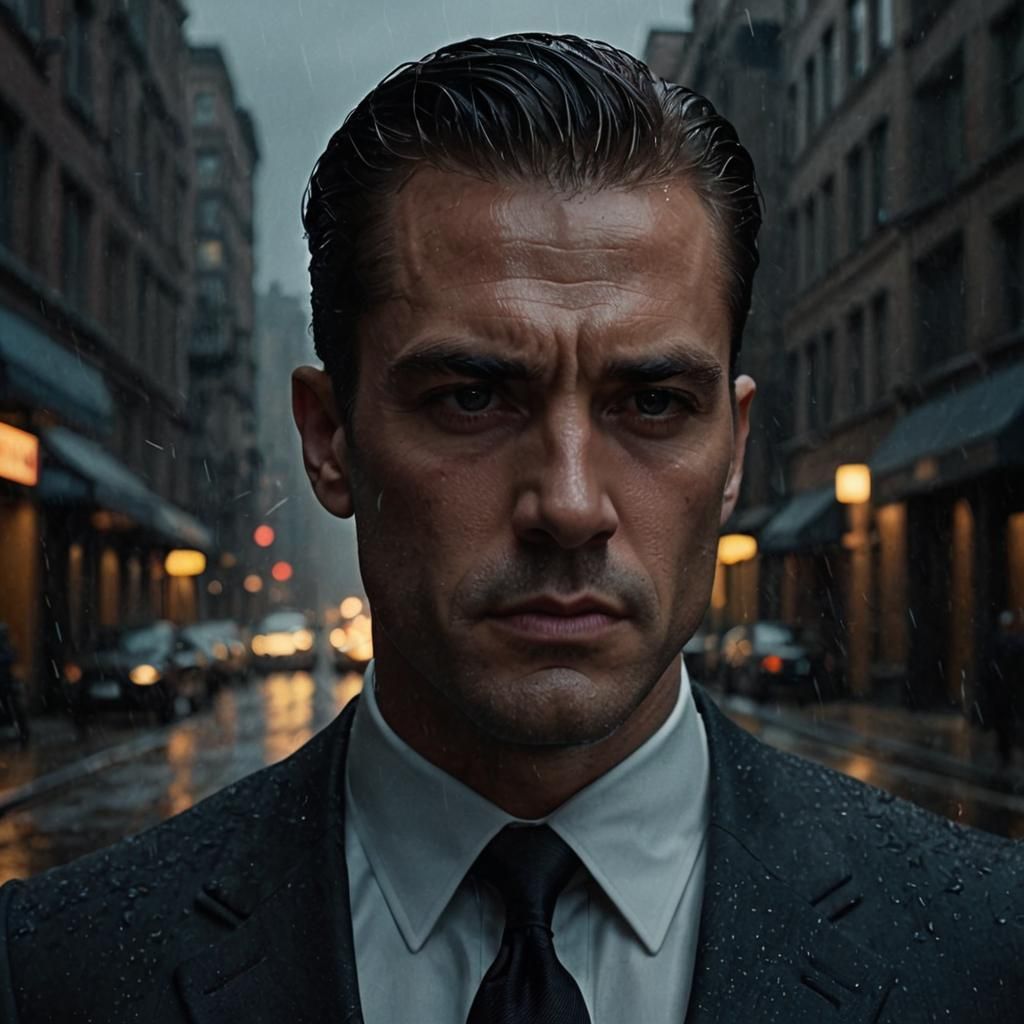 Film Noir Bodyguard with Piercing Gaze