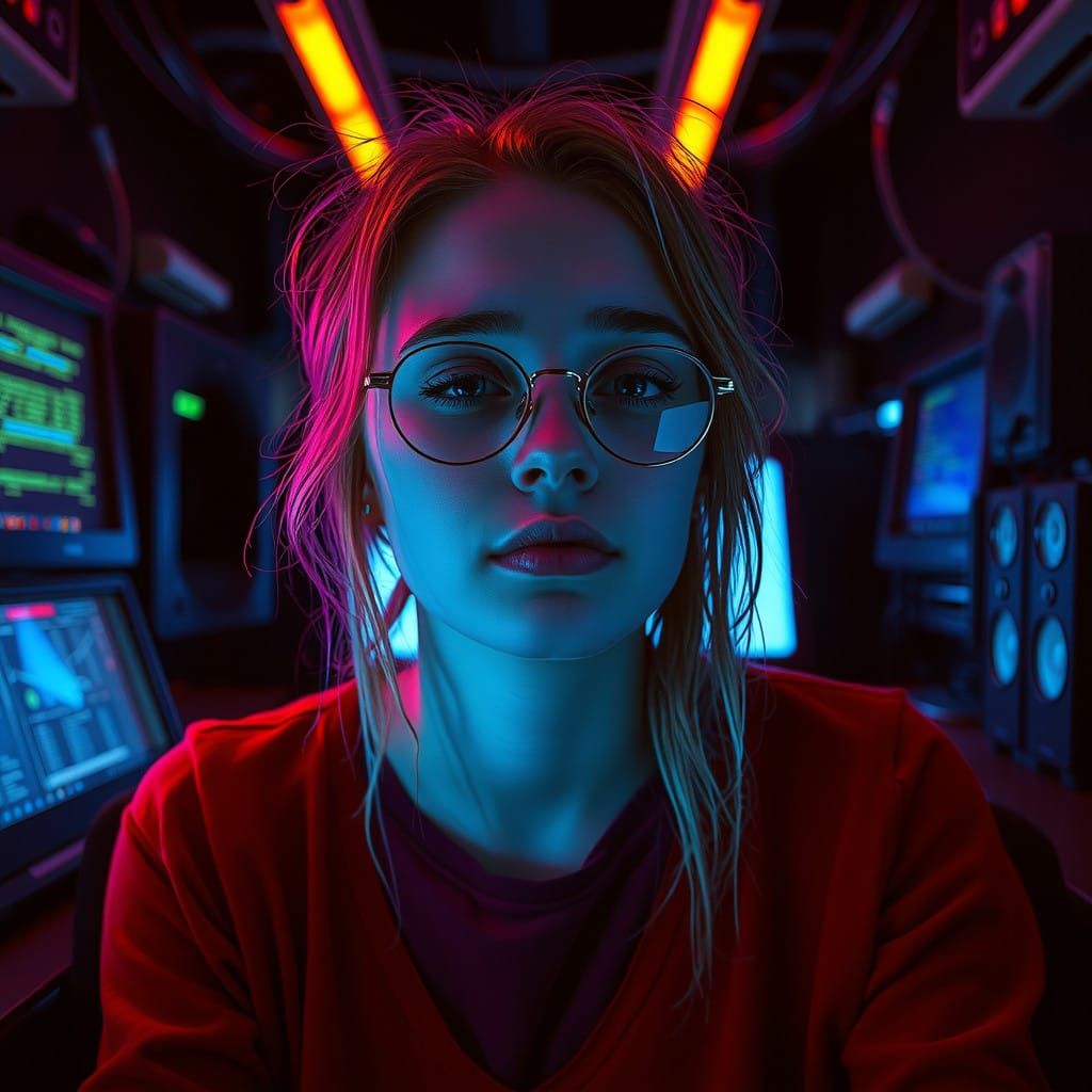 Cyberpunk Surrealism: Hypnotized Woman Dissolves into AI Cod...