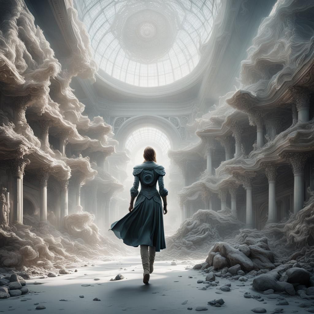 Dramatic Female Model Against White Background