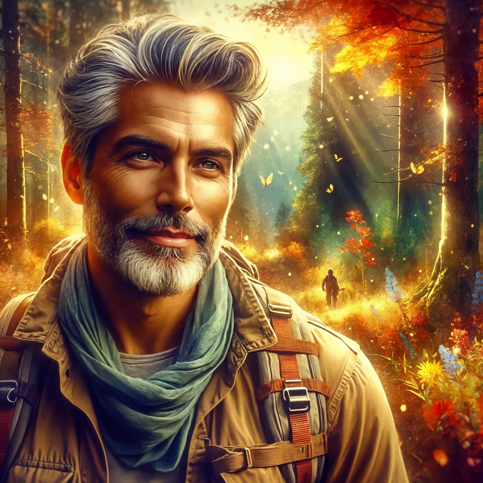 Handsome Gentleman Enjoys Mystical Autumn Forest