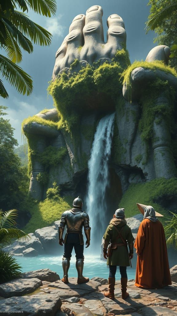 Jungle Adventurers Discover Ancient Statue in Fantasy Art St...