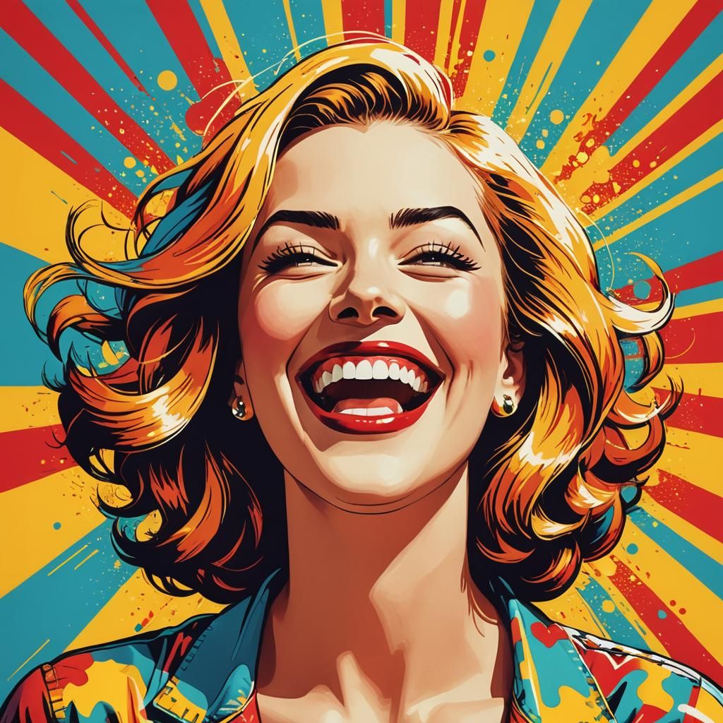 Laughing Woman in Vibrant Pop Art Style
