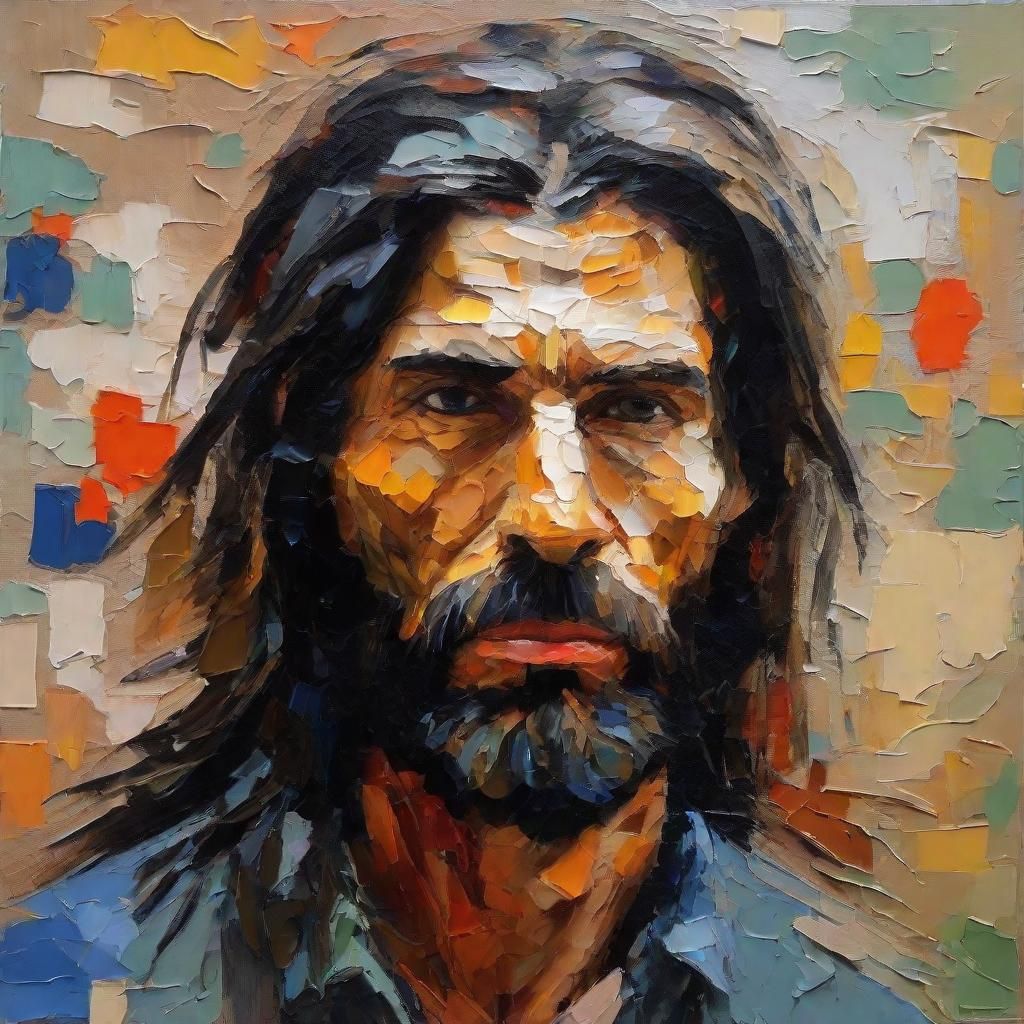 Amazing portrait of modern man  painted with the impasto tec...