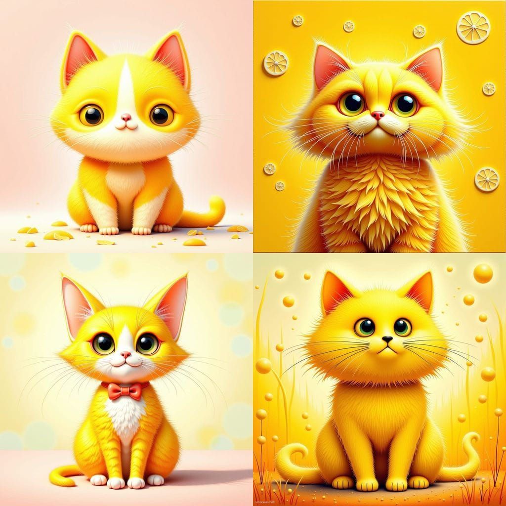 Kawaii Lemon Cat Portrait in Acrylic on Canvas