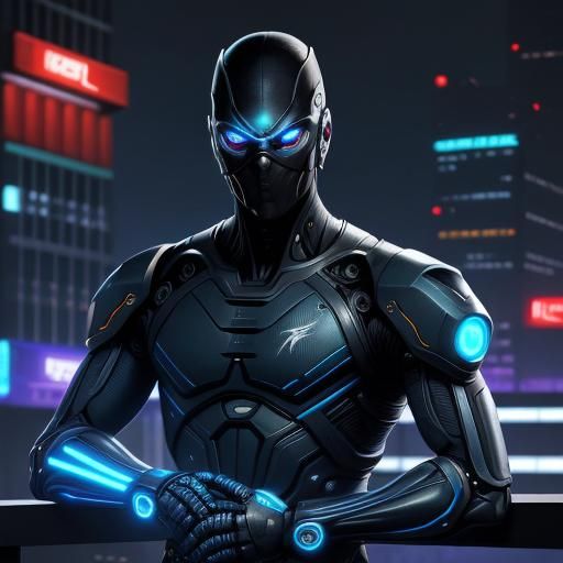 Cyborg Ninja Glides Through Neon Cityscape