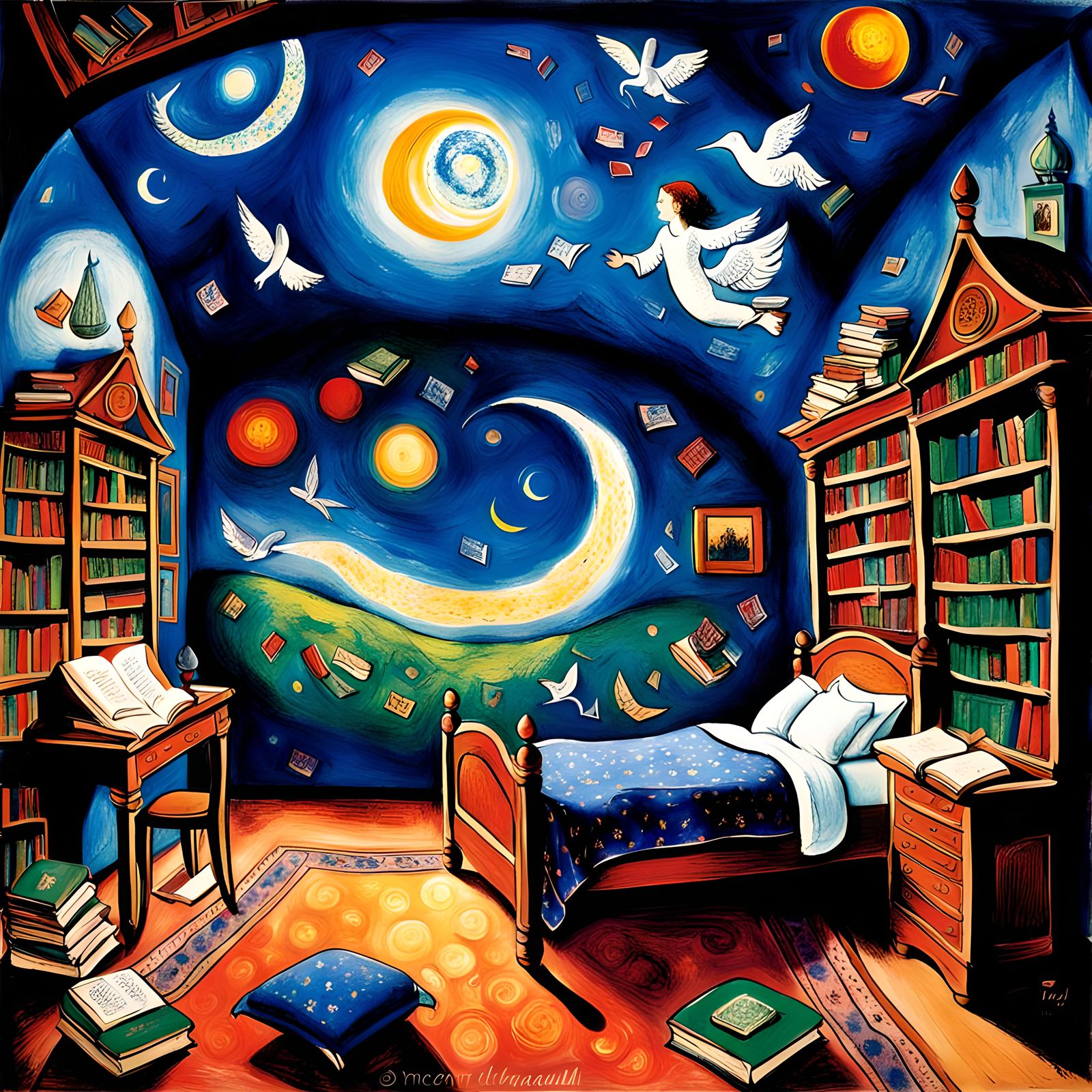 Dream Library in Chagall Style