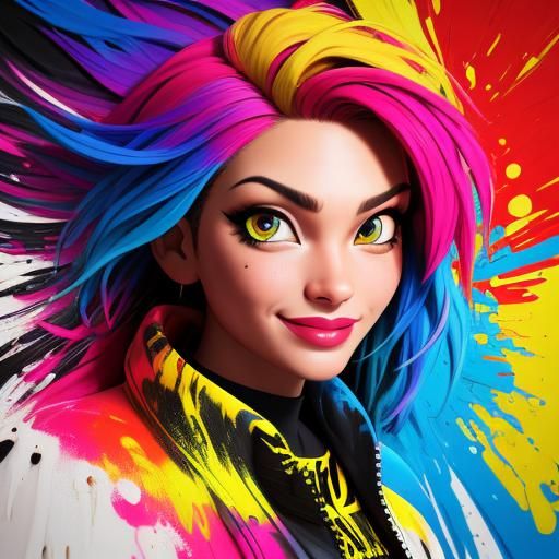 Colorful Street Art Portrait of Young Girl