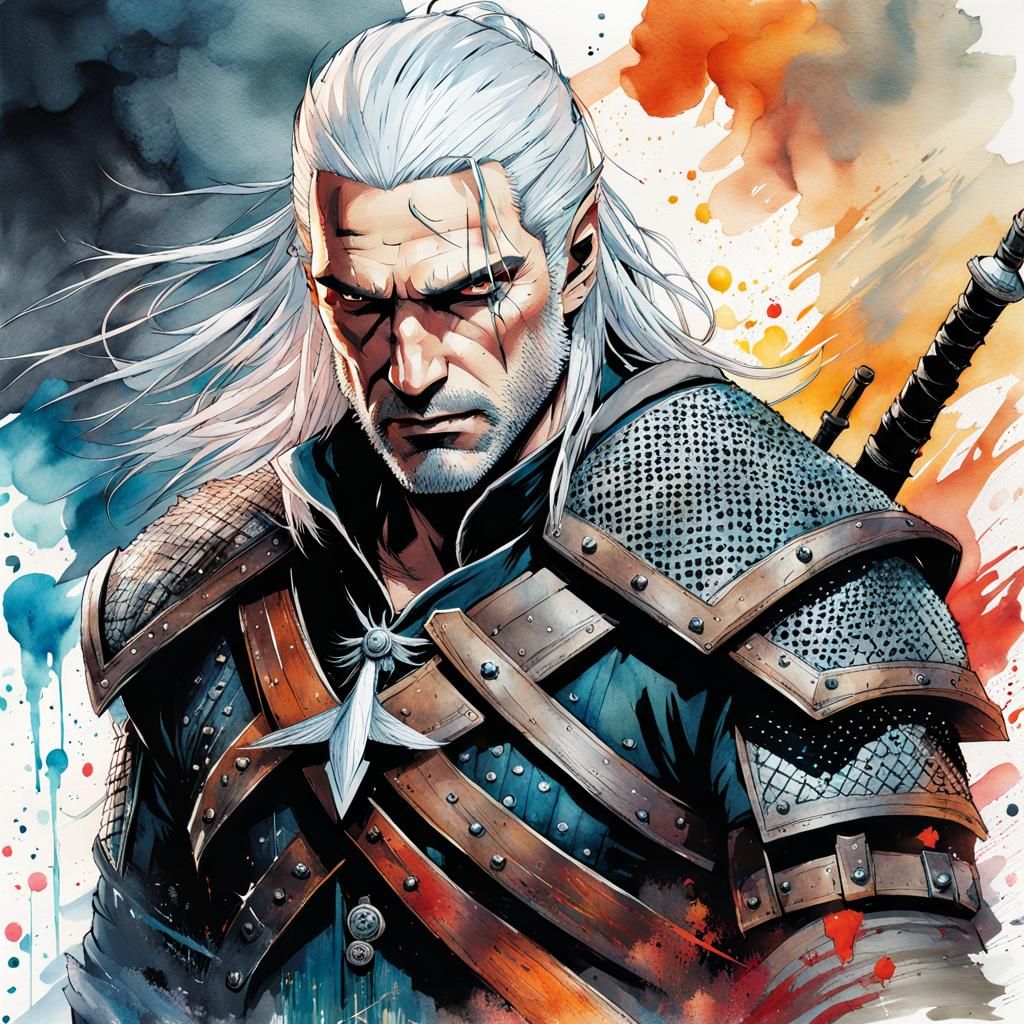 Geralt the Witcher: Manga Watercolor Illustration