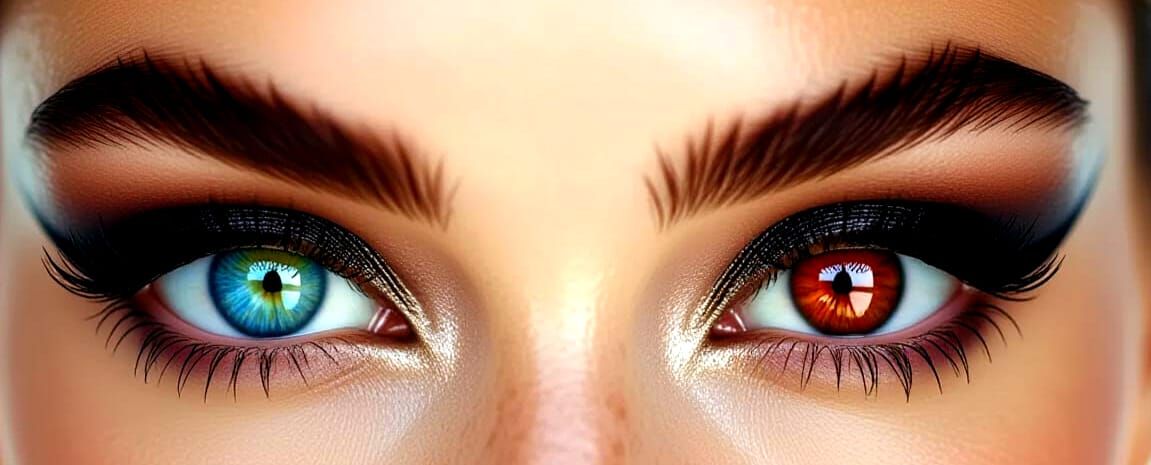 Woman's Eyes: Blue and Red Pupils, Dramatic Makeup