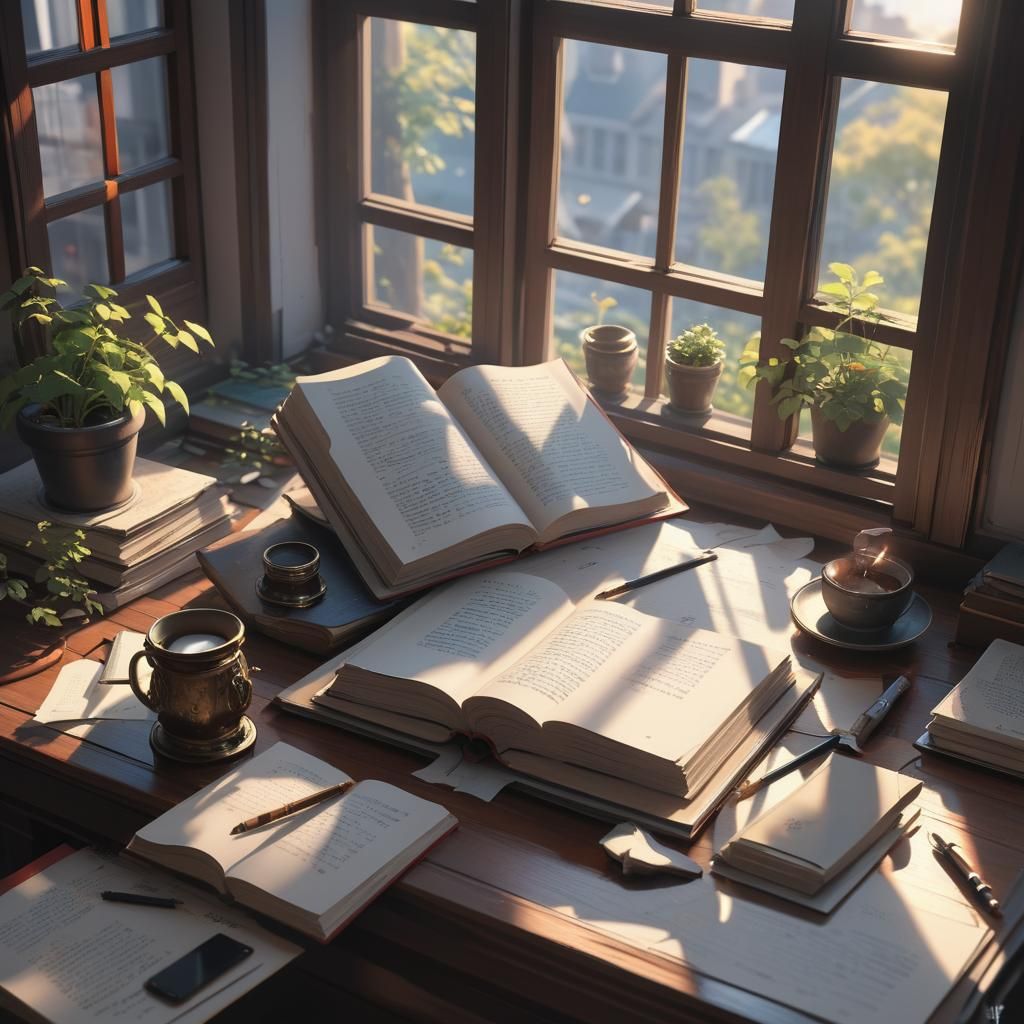 Open Book on Writer's Table: 3D Anime Art