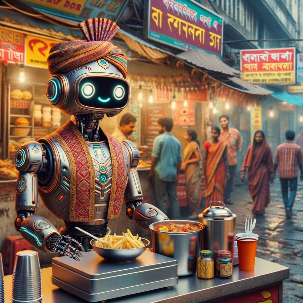 Retro Sci-Fi Robot Vendor in Kolkata, East India
