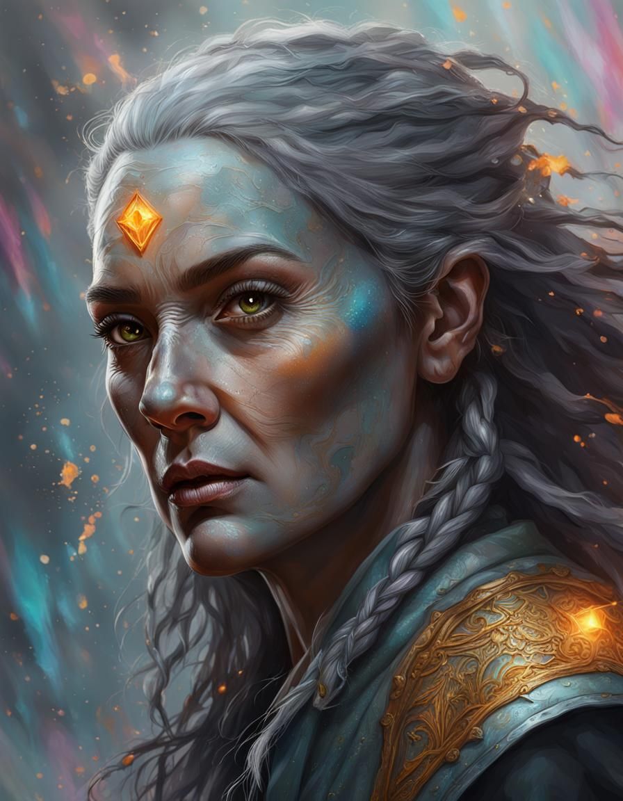 Detailed Hyperrealistic Grey Wizard in Splash Art Style