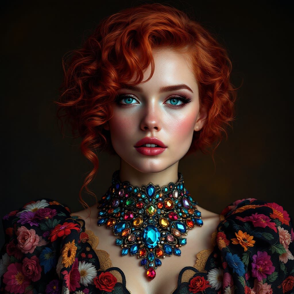 Floral Gown Portrait in Hyper-Realistic Digital Art Style