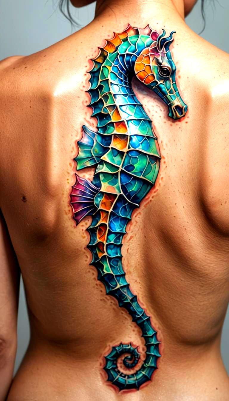 Hyperreal seahorse tattoo