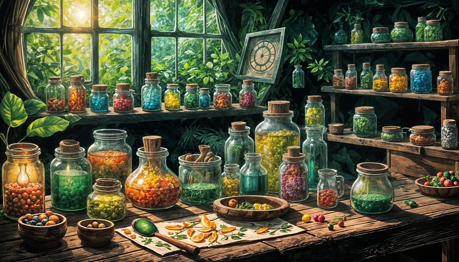 Luminous Antique Laboratory in Forest with Essential Oils