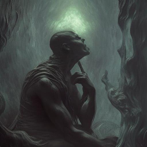 The Thinker Black Metal Album Cover Art