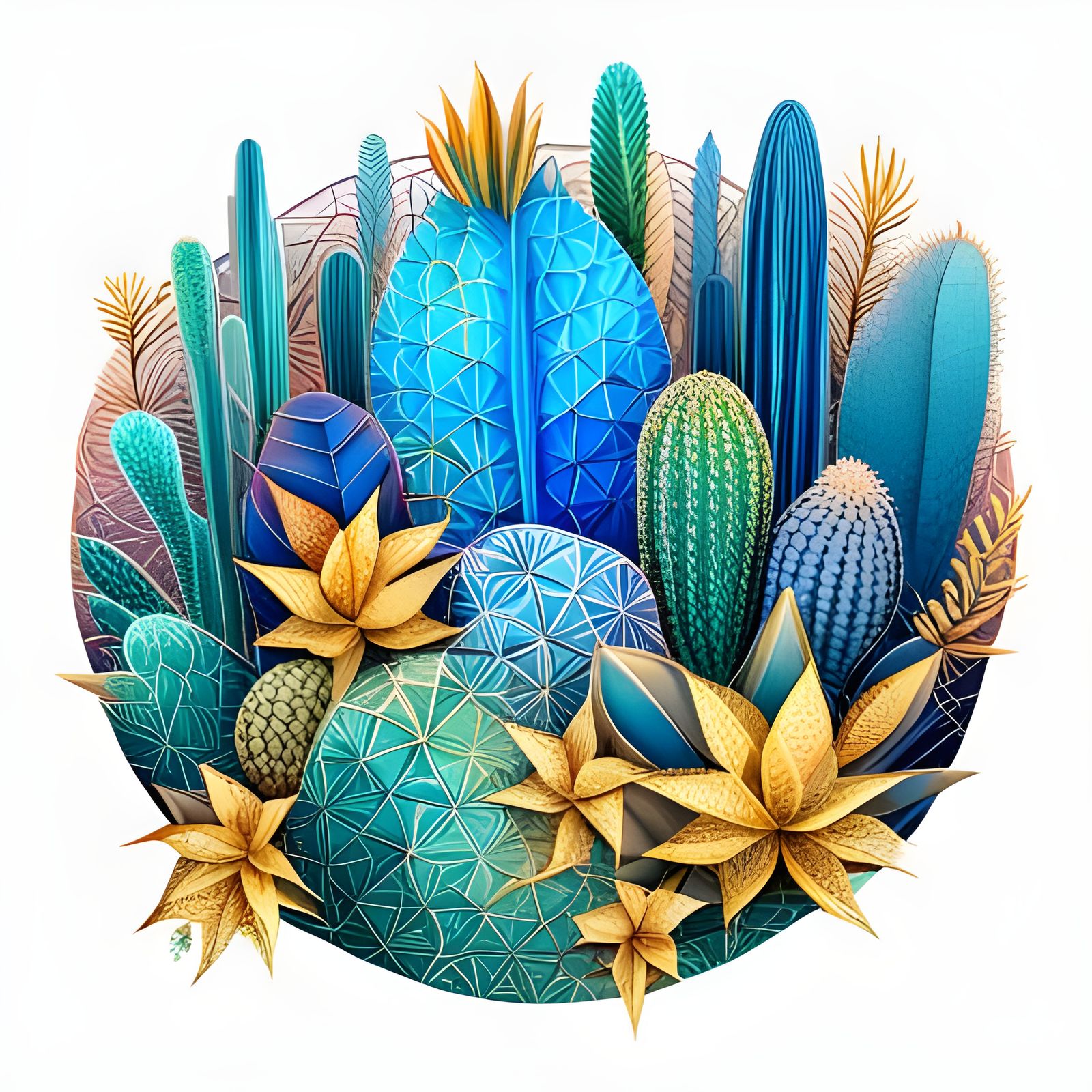 Intricate Cactus in Magical Desert: Abstract Art