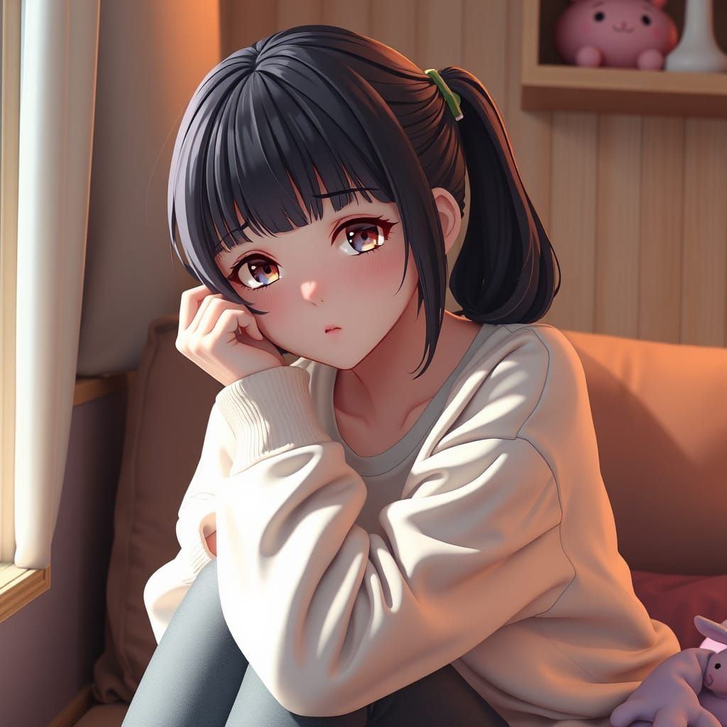 Bored Teen Girl in 3D Anime Art Style