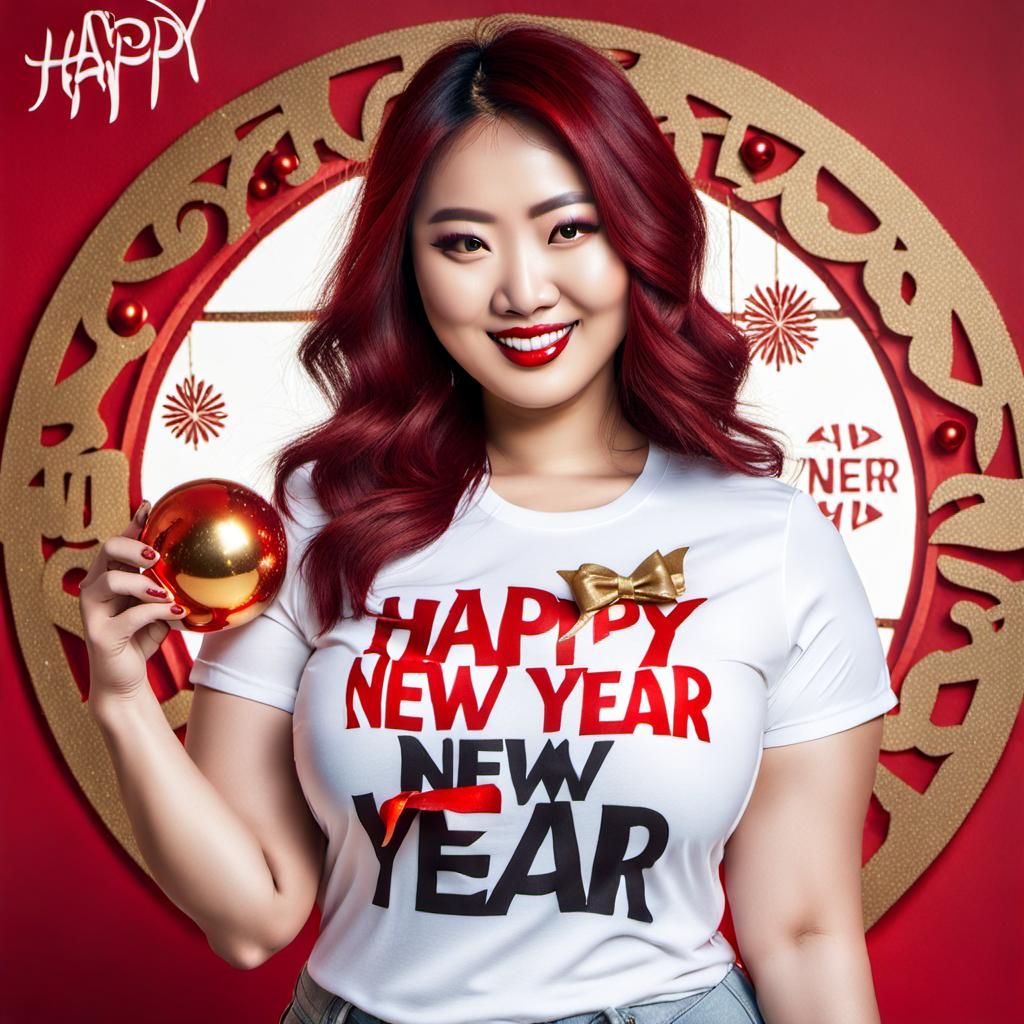 Curvy Asian Girl Celebrates Happy New Year