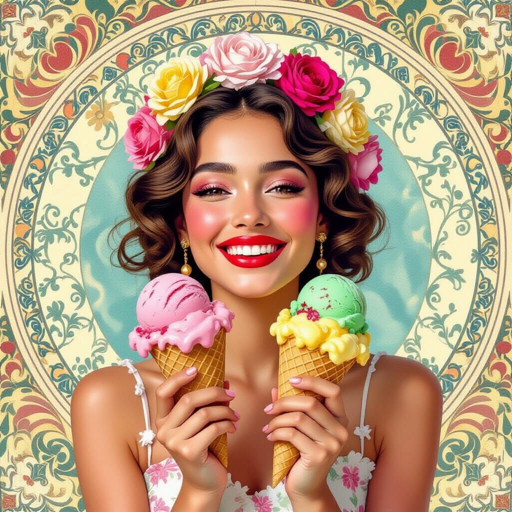 Woman with Ice Cream in Dreamy Impressionist Whirlwind