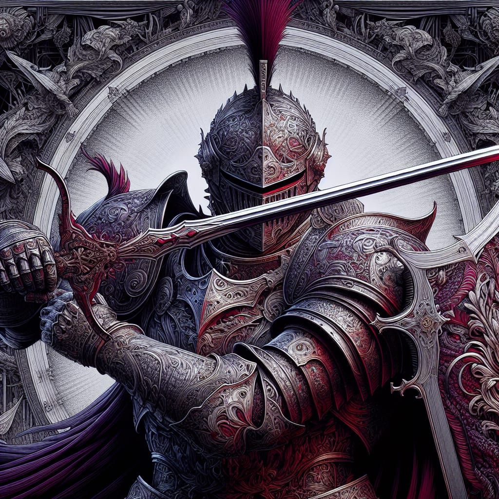 Medieval Knight with Sword in Digital Realism Style