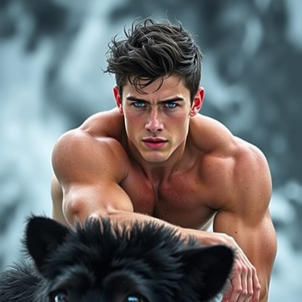 Teenage Boy Rides Giant Black Wolf