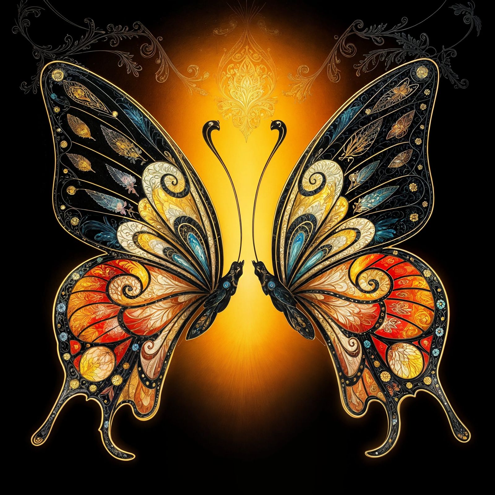 Art Nouveau Butterflies in Enamel Cloisonne Style